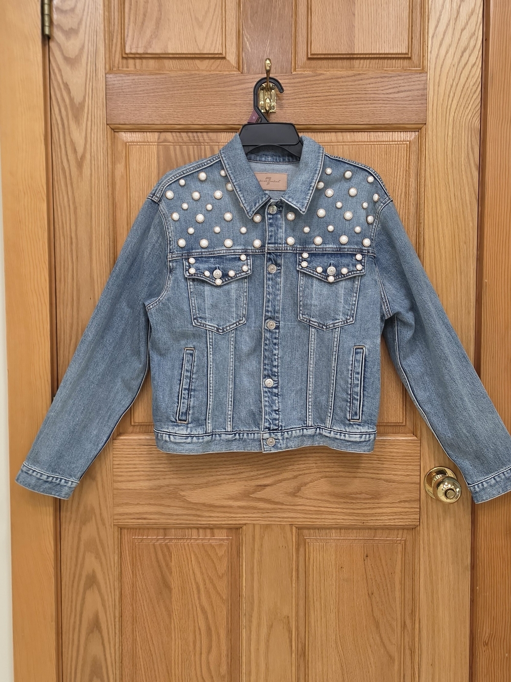 7 For All Mankind Blue Pearl-Studded Denim Jacket, M, Preowned